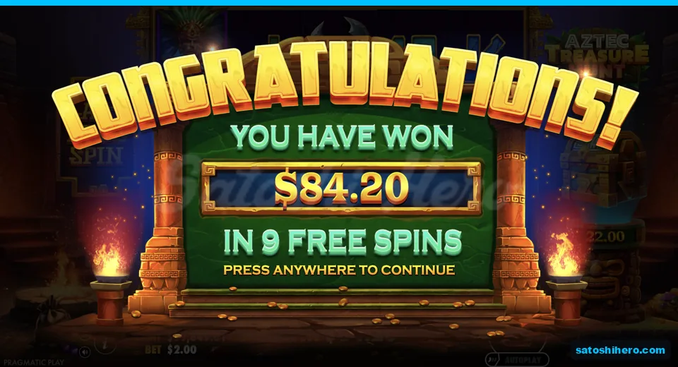 Collect screen confirms $84.20 after nine free spins