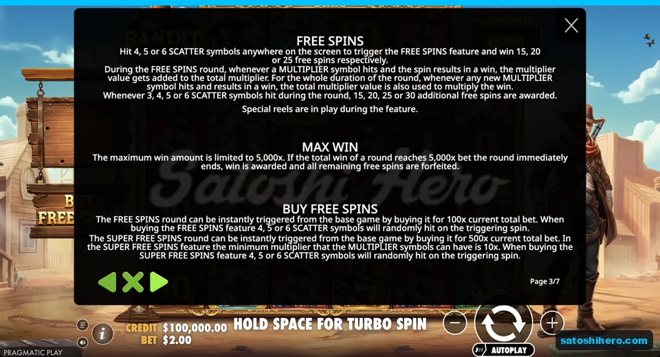 Rules page shows free spins awards