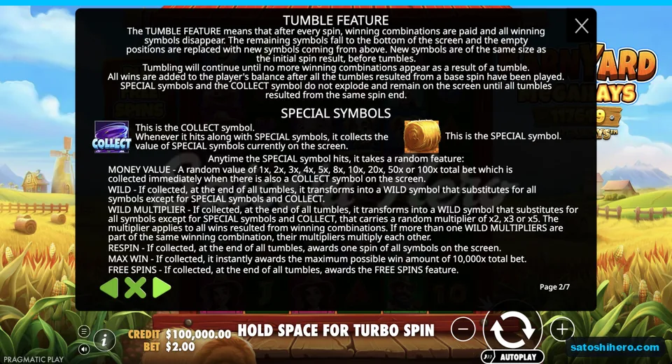 Feature page shows Collect and hay-bale Specials