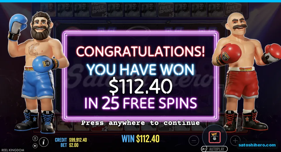 Collect screen shows 112.40 dollars over 25 spins