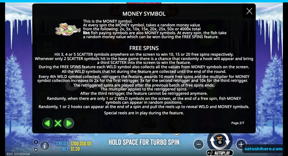 Rules page shows Money fish and retriggers
