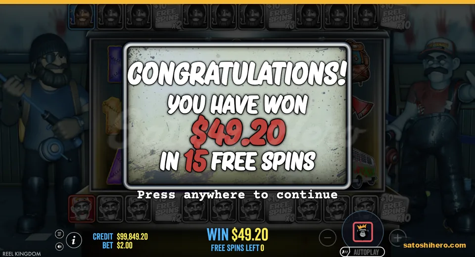 Free spins ends on $49.20 total win