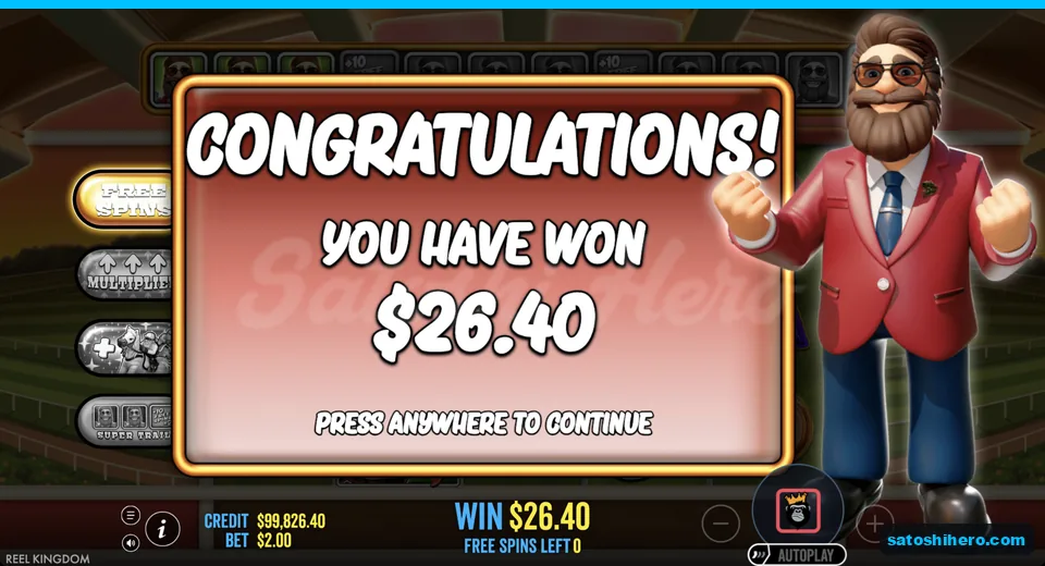 Collect screen shows $26.40 free spins result