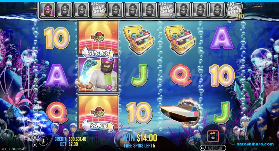 Free spins collect shows fisherman beside money fish