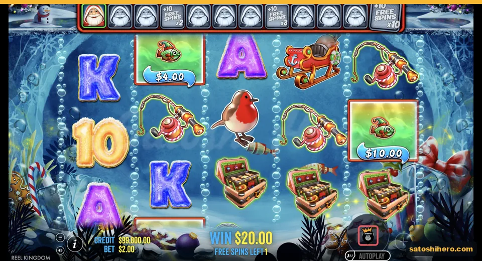 Free spins trail shows fish worth $4.00 and $10.00