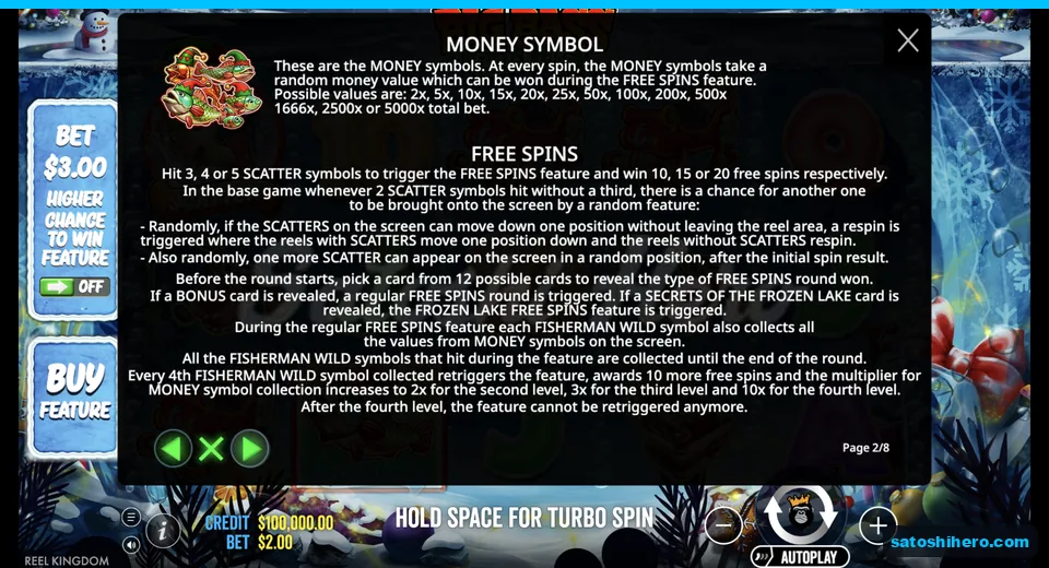 Rules page shows money fish and card pick