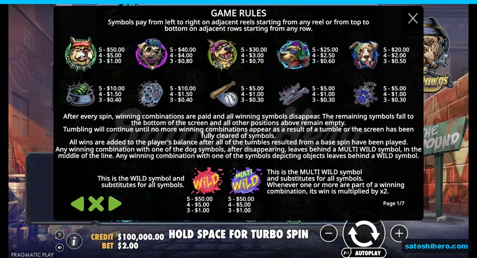 Rules page shows dog and object pay values