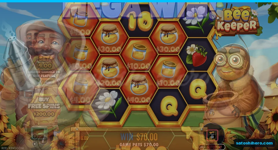 Money jars show a $70.00 base win