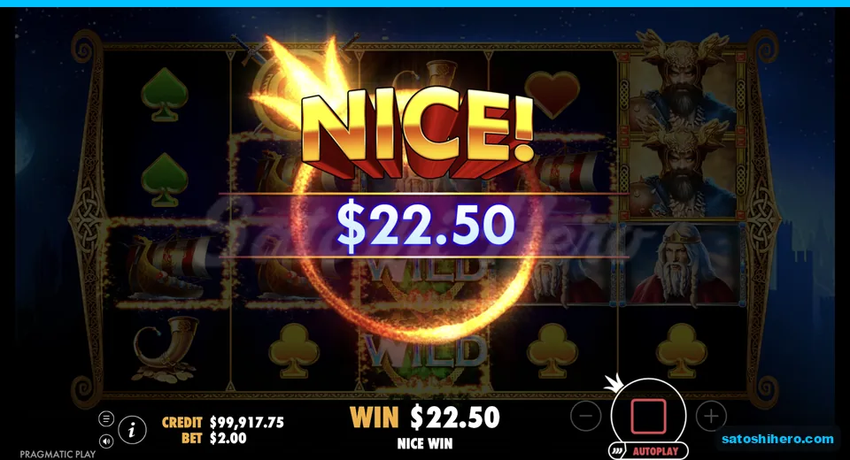 Nice win banner shows $22.50 payout