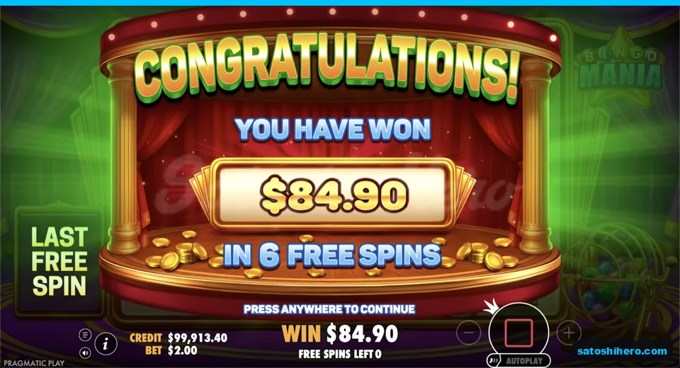 Total win screen shows $84.90