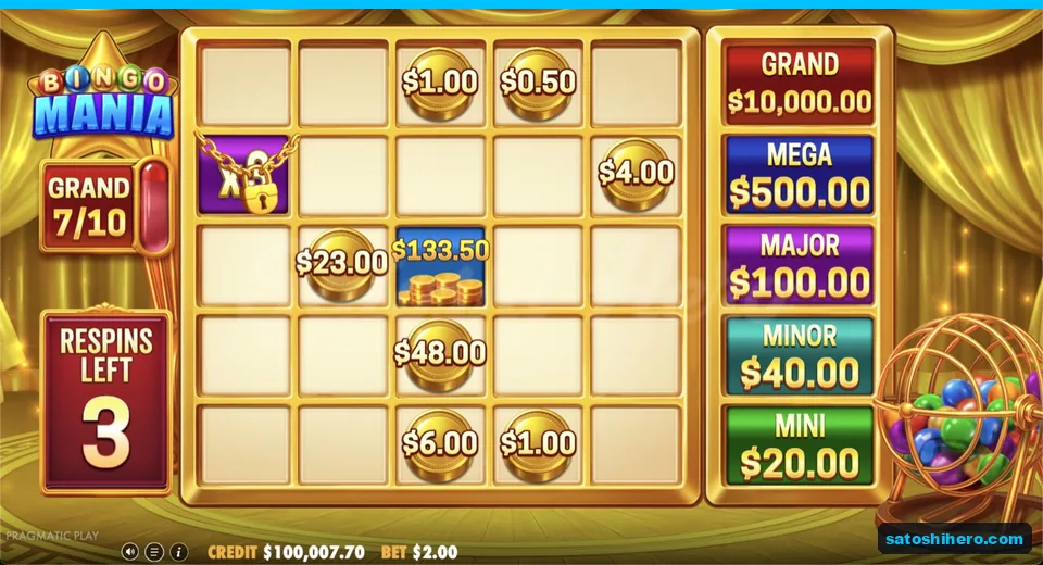Organic bonus grid holds coins and multiplier