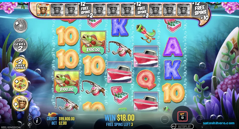 Two $100 fish sit on the Free Spins reels
