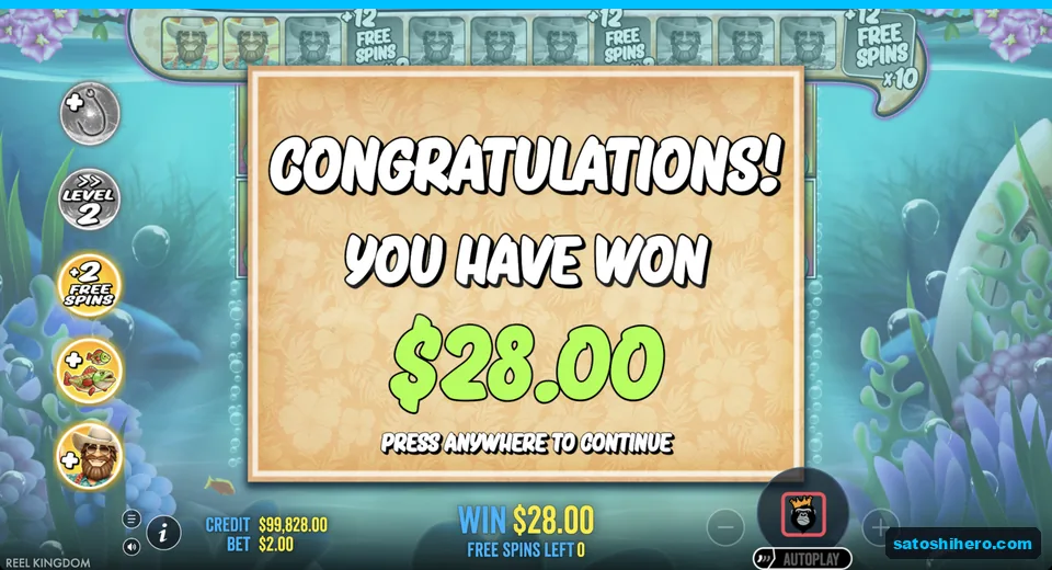 Collect screen shows $28 won after twelve spins