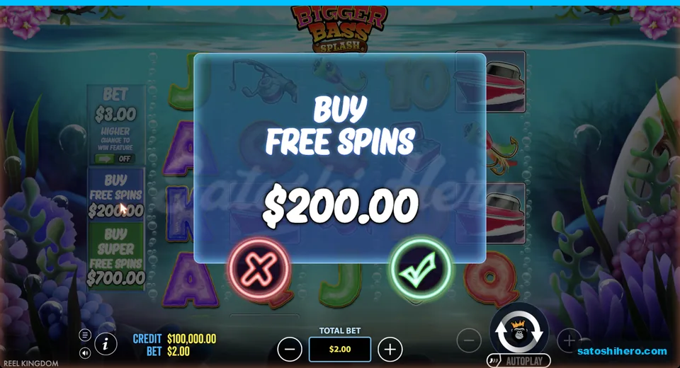 Buy dialog confirms $200 Free Spins price