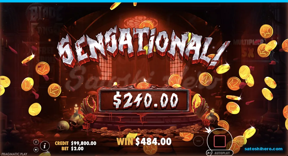 Sensational win shows $240.00 with 5x multiplier