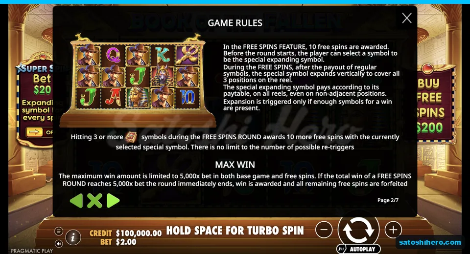 Rules page explains ten free spins