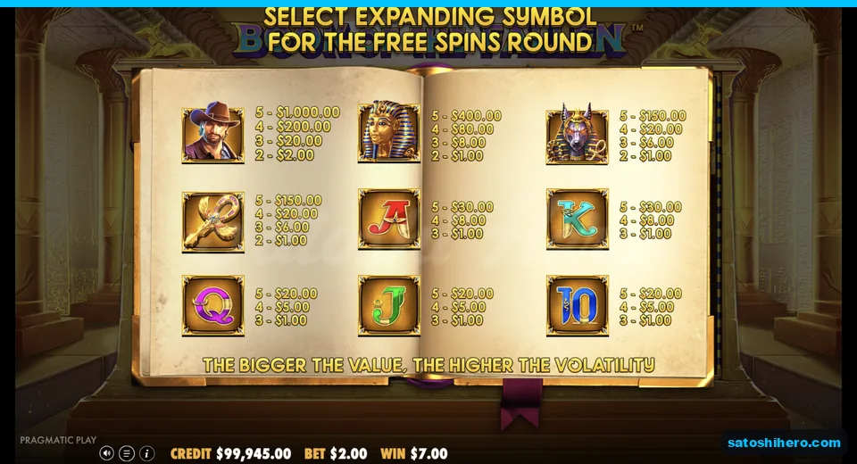 Book menu shows expanding symbol choices