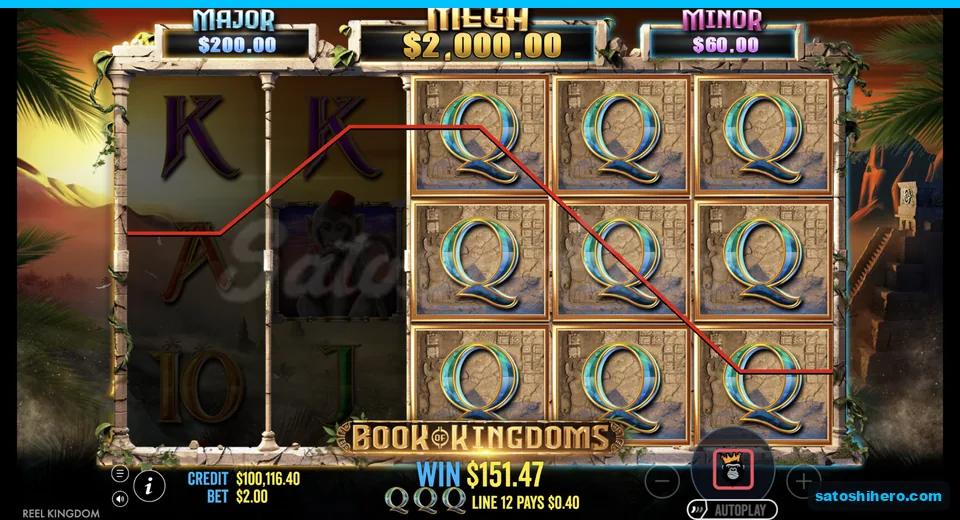 Queen symbols expand across three reels