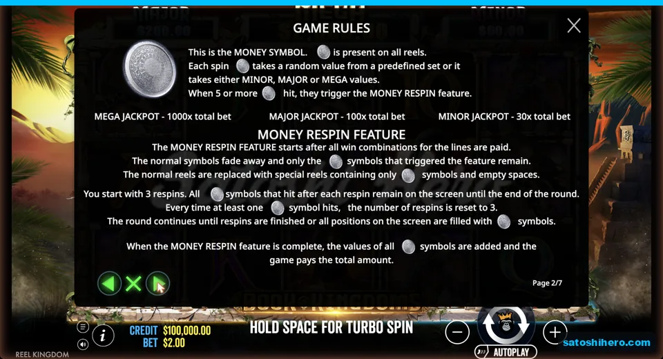 Rules page explains coins and respin entry