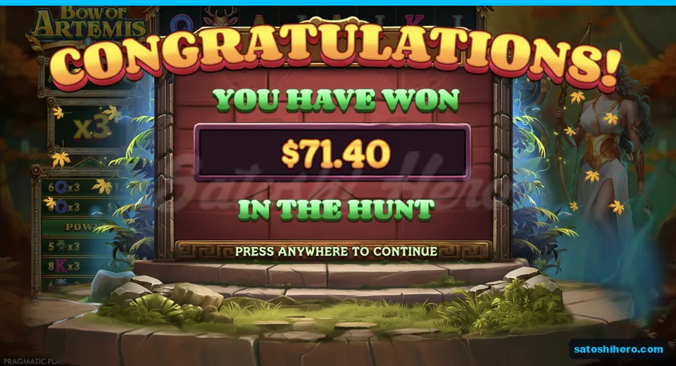 Collect screen shows $71.40 total win