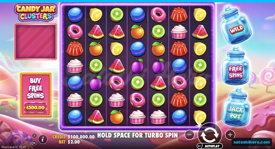 Idle candy grid with jars on rail