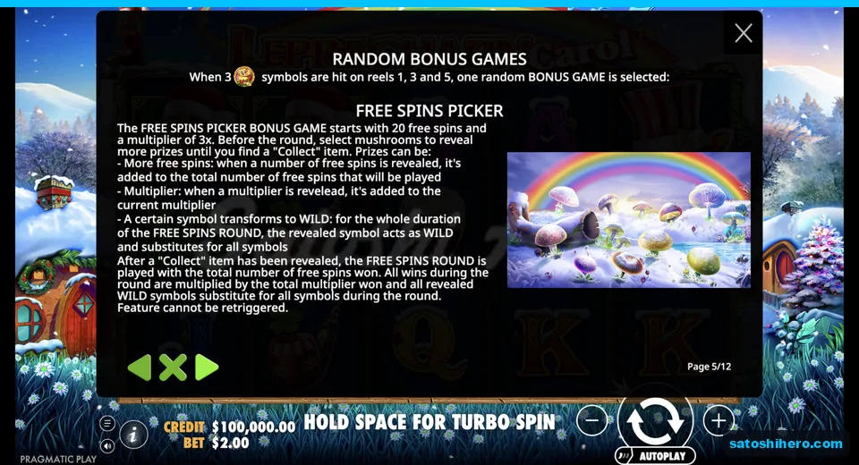 Bonus rules show mushrooms and collected upgrades