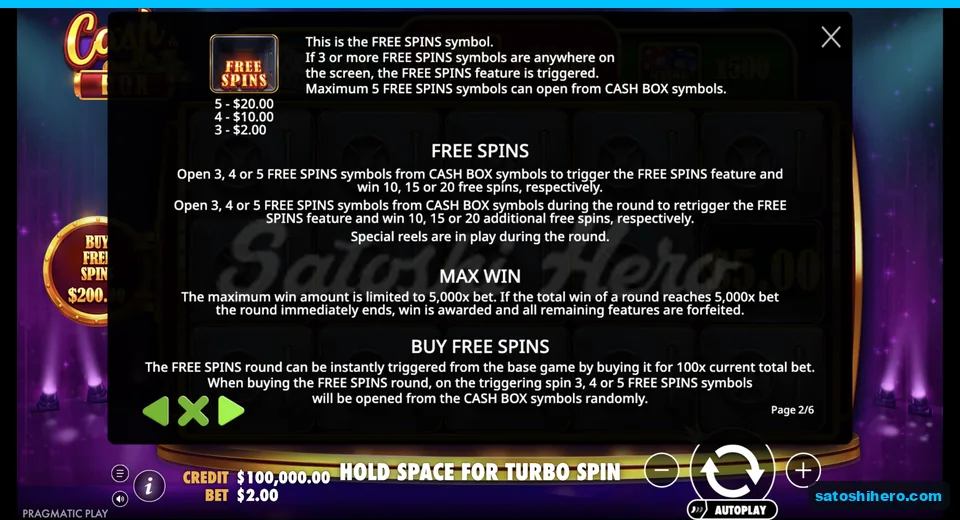 Rules page shows free spins awards