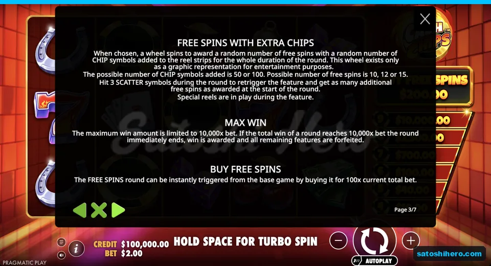 Rules page explains added chips and win cap