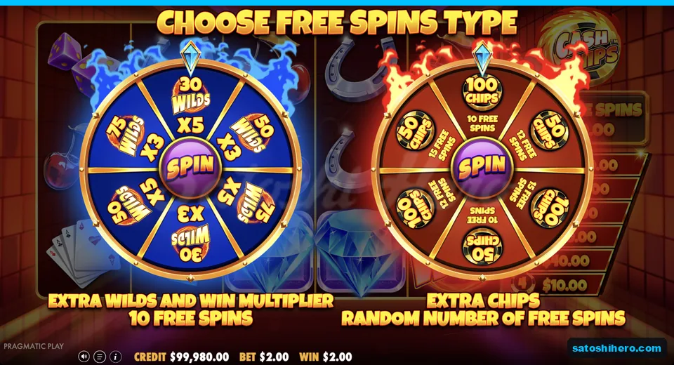 Choice screen shows blue and red bonus wheels
