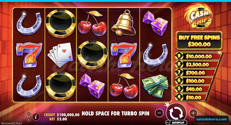 Black CHIP symbols land among sevens and horseshoes