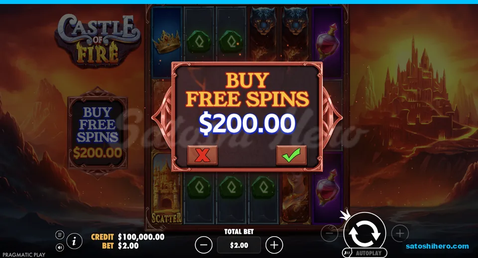 Buy free spins panel opens at $200.00