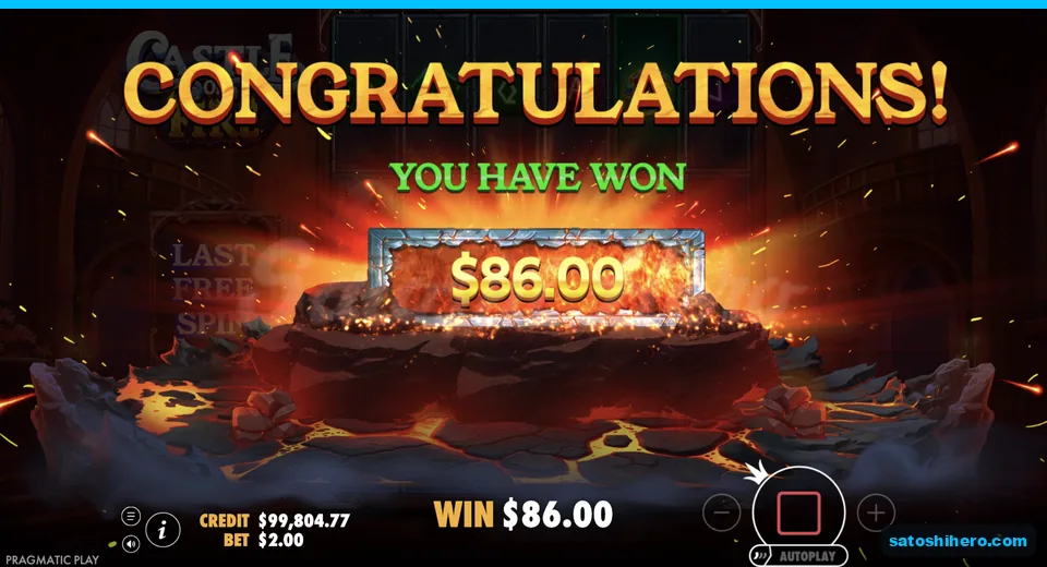 Collect screen shows $86.00 free spins result