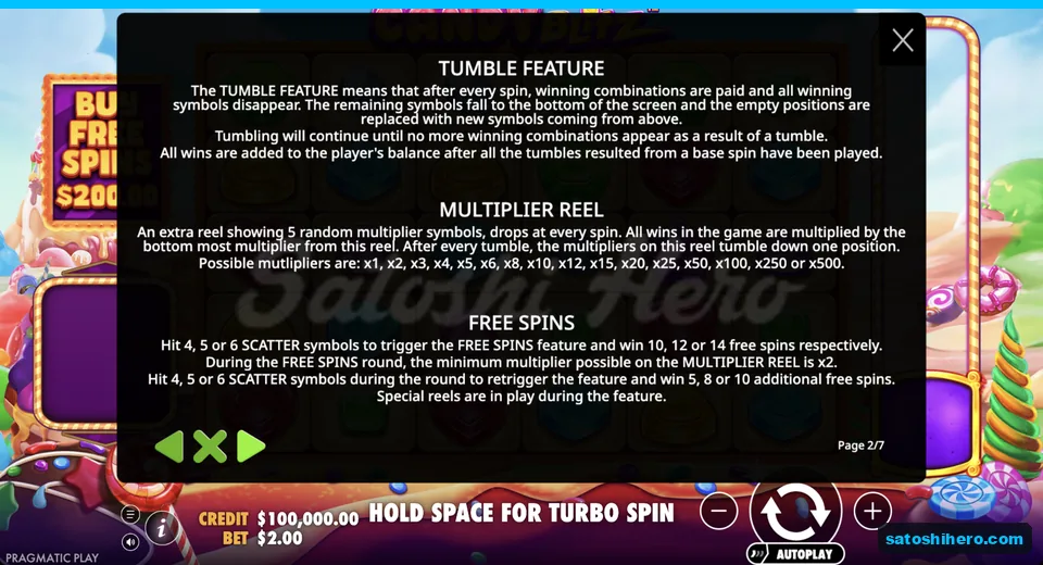 Rules explain multiplier reel and free spins