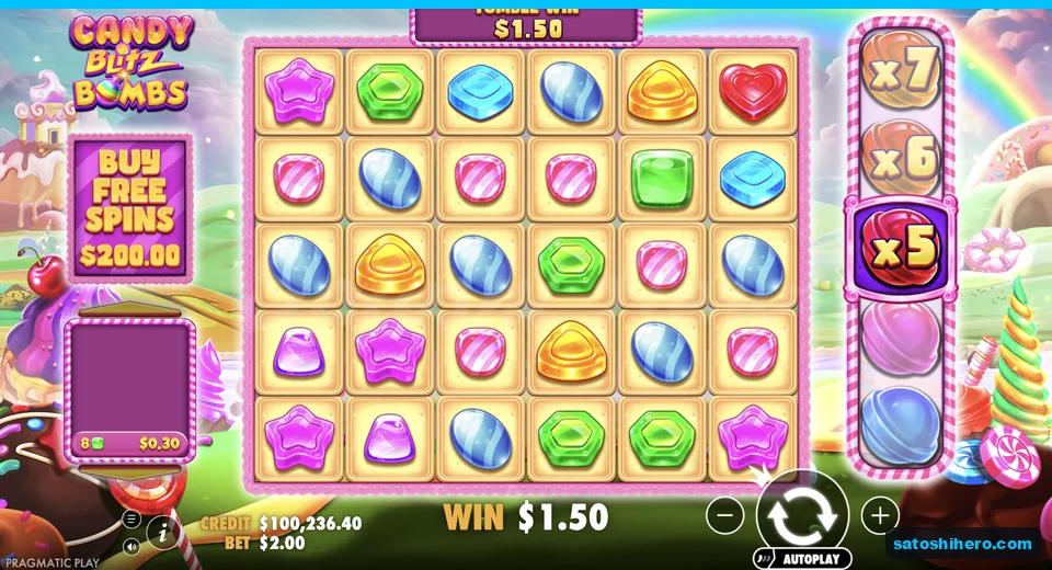 Tumble win resolves with multiplier reel rising