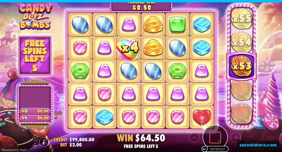Free spins tumble pays with x53 multiplier