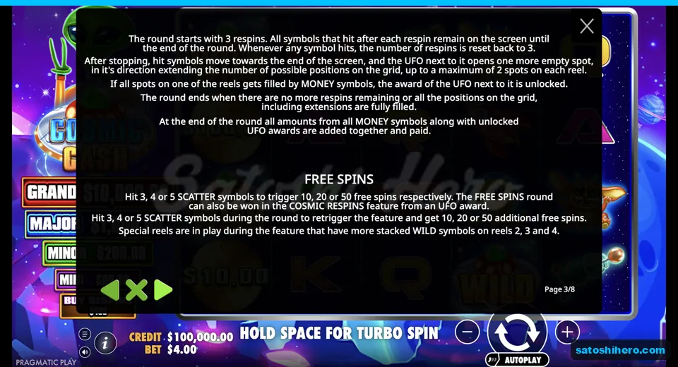 Rules page shows scatter awards and stacked wilds