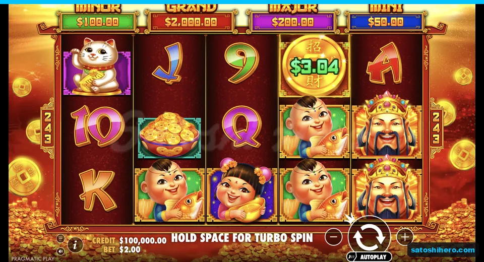 Settled temple grid with jackpots and coin