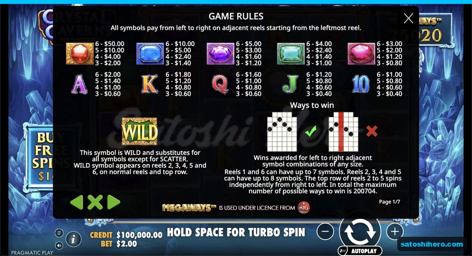 Paytable lists red gem at $50.00