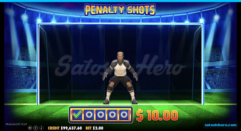 Penalty shot screen shows one green tick