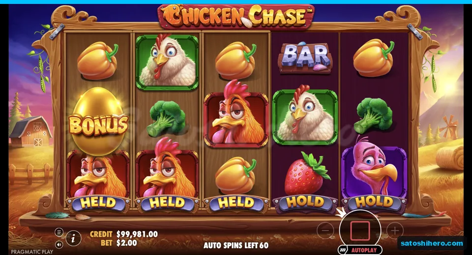 Bonus egg sits among vegetables and BAR symbols