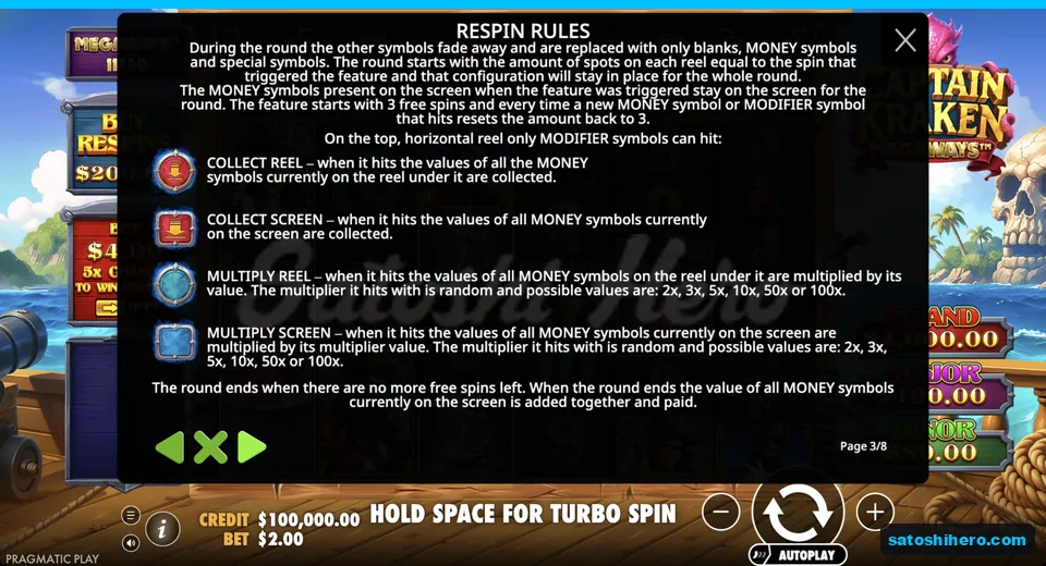 Rules page shows respin modifiers and values