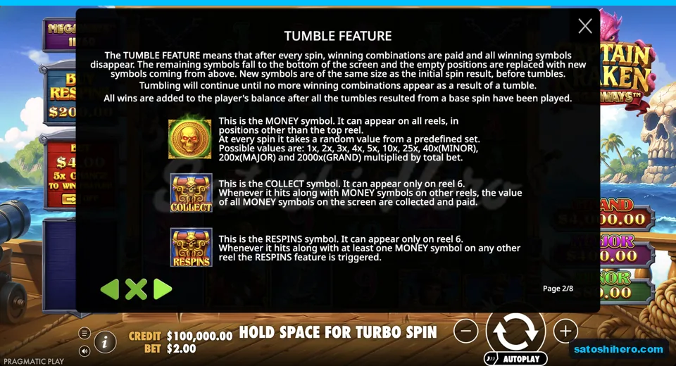 Rules explain skull, collect and respin symbols
