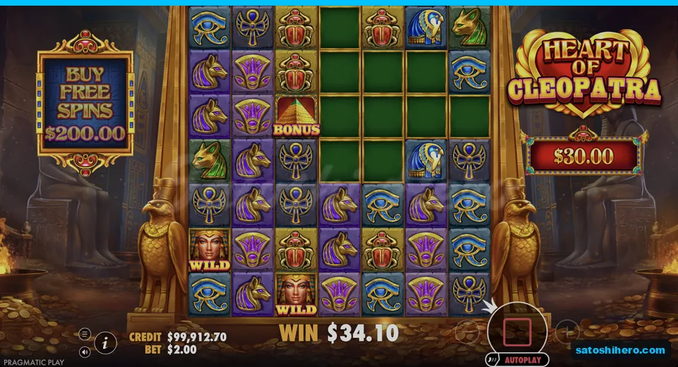 Cluster win resolves with wild and pyramid visible