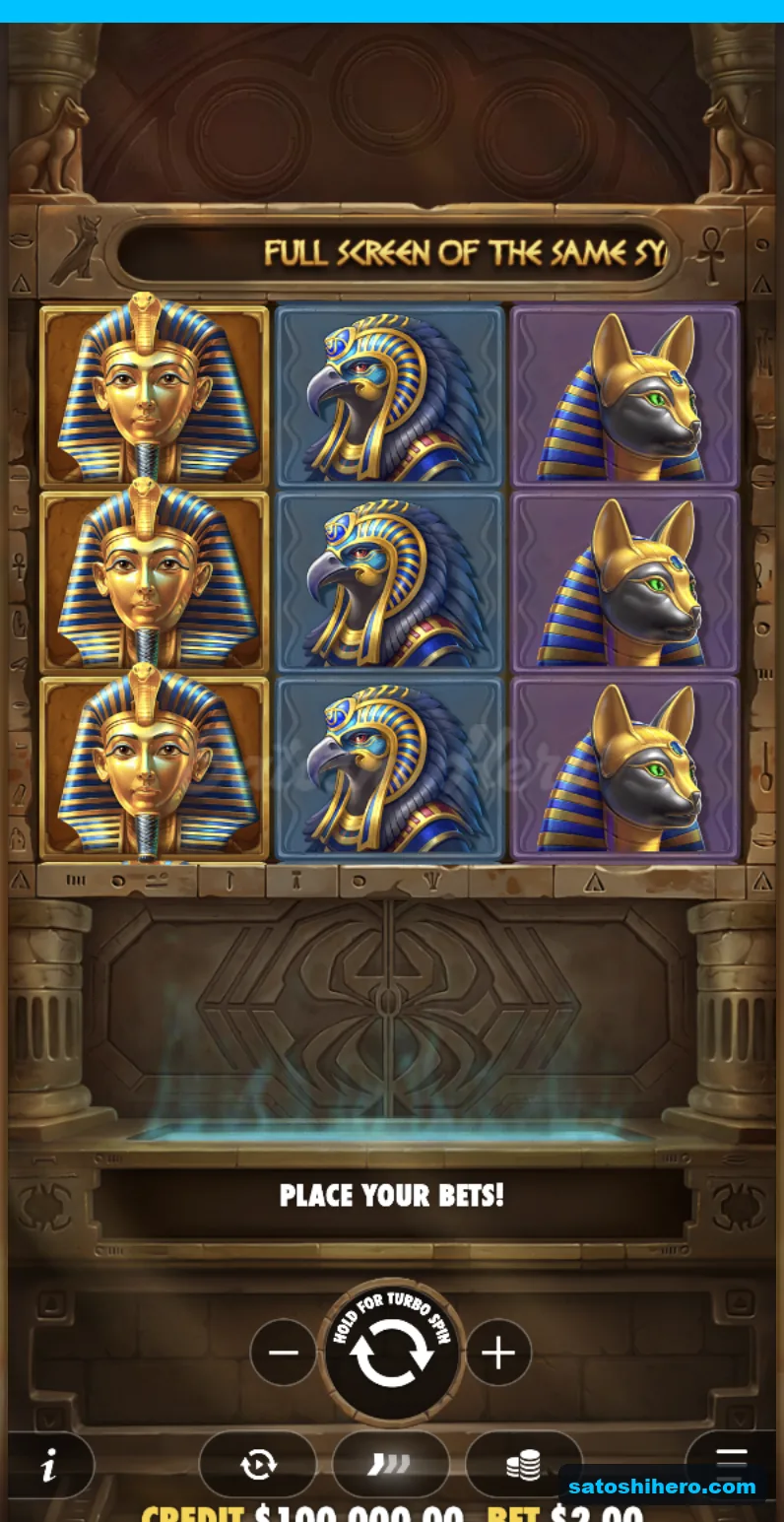 Idle reels show stacked Egyptian symbols