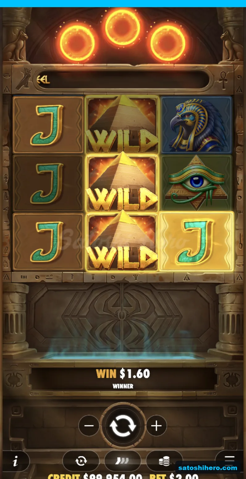 Line win resolves with stacked pyramid wilds