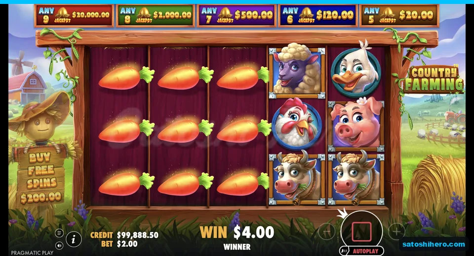 Line win resolves across carrot symbols