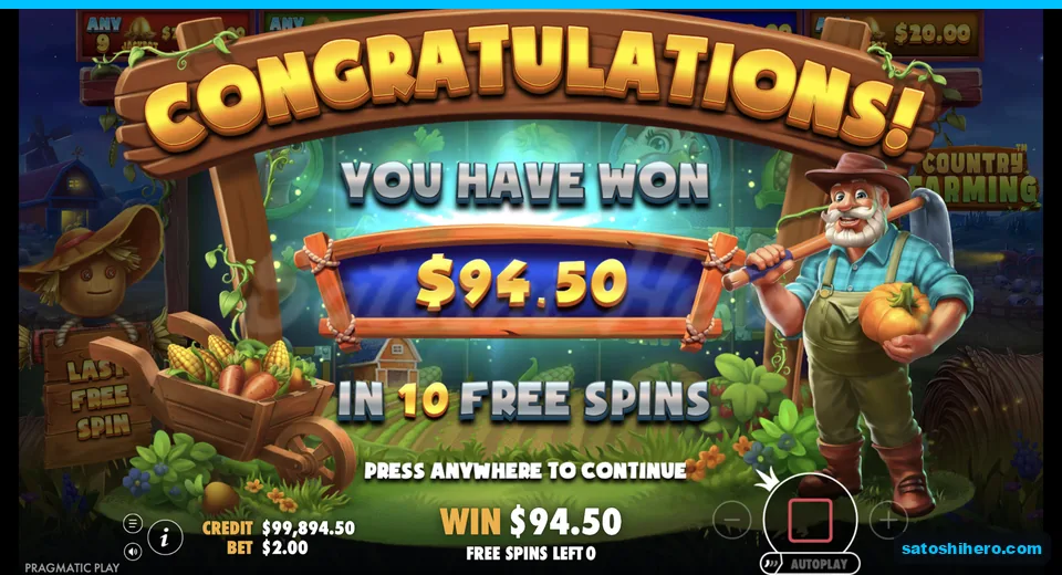 Collect screen shows $94.50 won