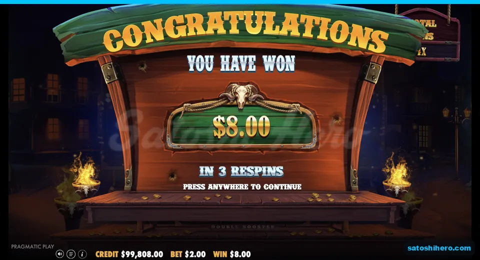 Collect screen confirms eight dollar total win