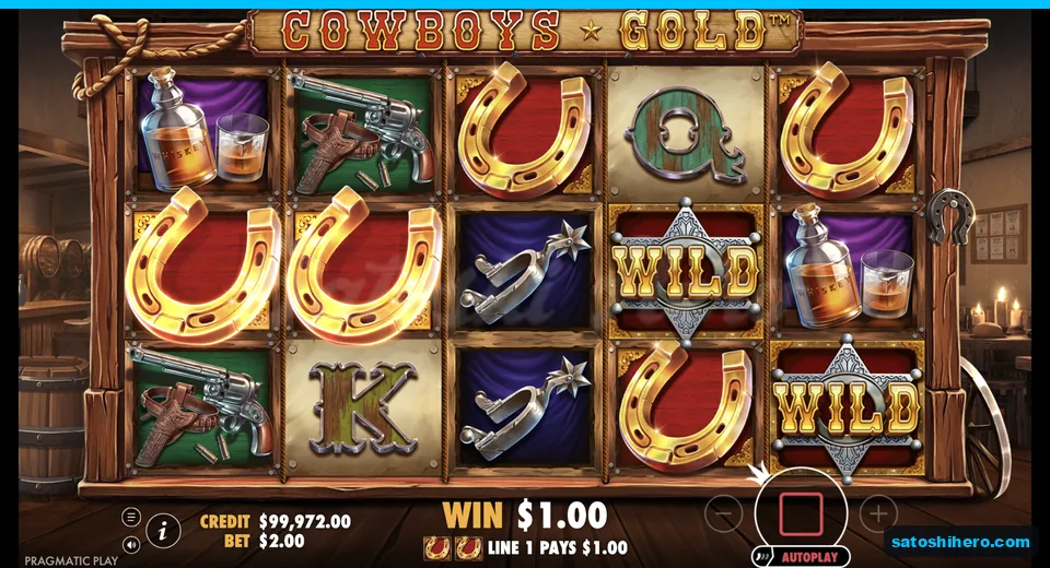 Line win pays from gold horseshoes