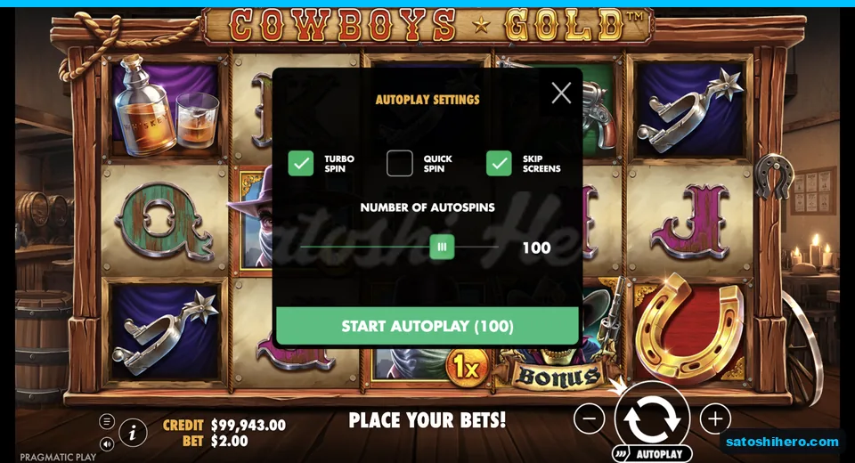 Cowboy money values sit across the reels